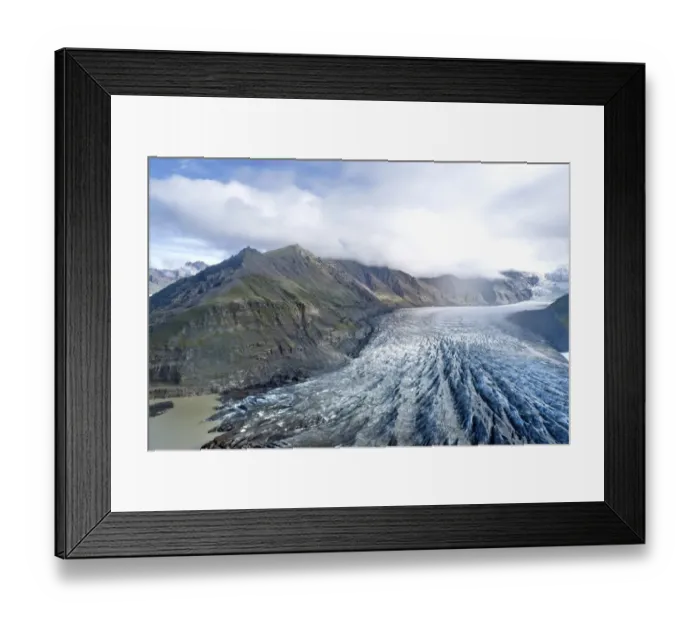 Framed Print : Aerial view of the glacier tongue of Svinafellsjoekull Glacier, Southern Region, Iceland Framed Print : Aerial view of the glacier tongue of Svinafellsjoekull Glacier, Southern Region, Iceland