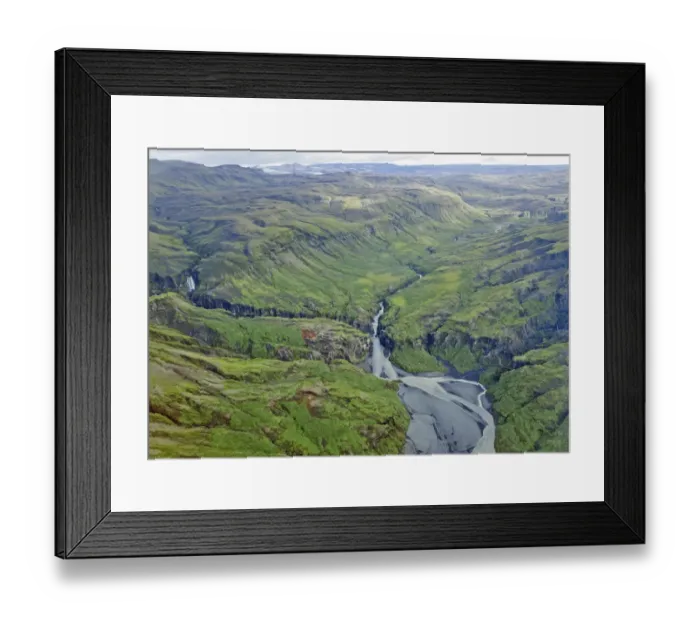 Framed Print : Aerial view, glacial river and canyon, Vatnajoekull and Skaftafell National Park, Southern Region, Iceland