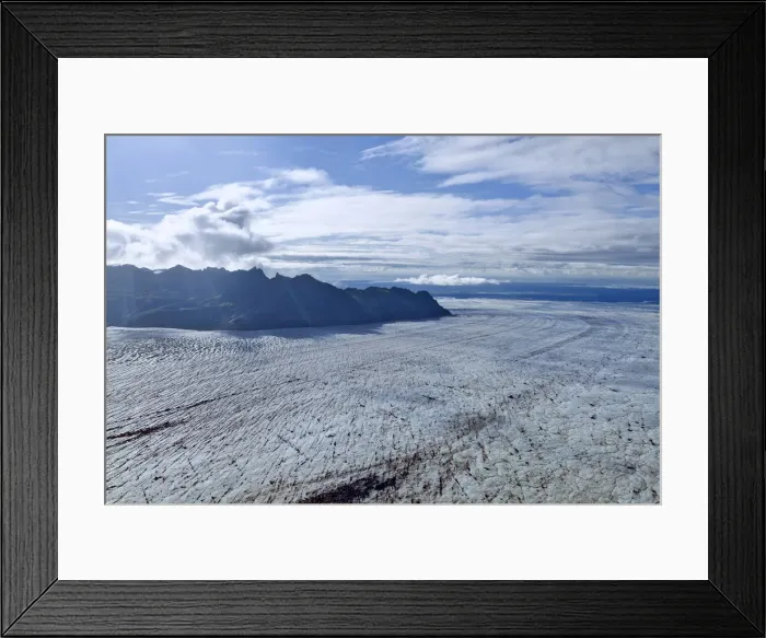 Framed Print : Aerial view, structure of a glacial tongue of Vatnajoekull or Vatna Glacier, Southern Region, Iceland