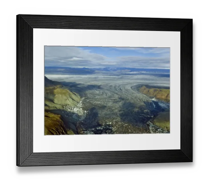 Framed Print : Aerial view, structure of a glacial tongue of Vatnajoekull or Vatna Glacier, Southern Region, Iceland Framed Print : Aerial view, structure of a glacial tongue of Vatnajoekull or Vatna Glacier, Southern Region, Iceland
