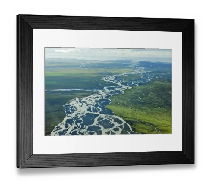 Framed Print : Aerial view, glacial river meandering over the sandy surface of the Skeioararsandur desert plain, Vatnajoekull and Skaftafell National Park, Southern Region, Iceland Framed Print : Aerial view, glacial river meandering over the sandy surface of the Skeioararsandur desert plain, Vatnajoekull and Skaftafell National Park, Southern Region, Iceland