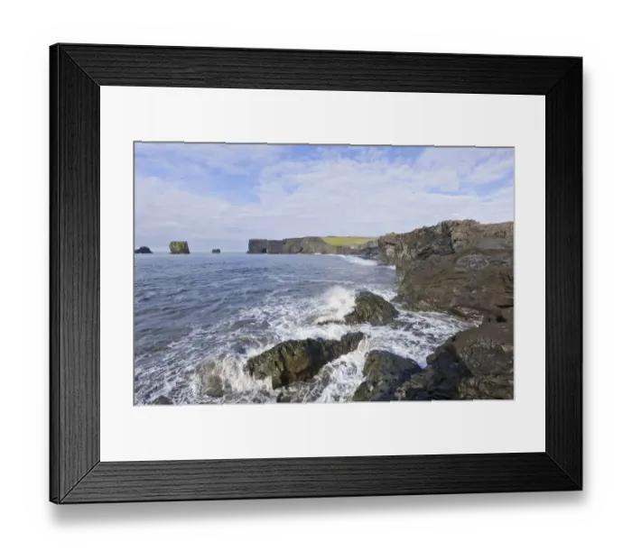 Framed Print : Basalt cliffs and a rock arch on the coast, Dyrholaey, Vik i Myrdal, Southern Region, Iceland Framed Print : Basalt cliffs and a rock arch on the coast, Dyrholaey, Vik i Myrdal, Southern Region, Iceland