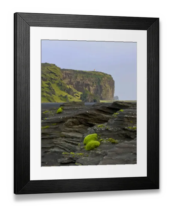 Framed Print : Tuff rock with a lighthouse, Dyrholaey, Vik i Myrdal, Southern Region, Iceland