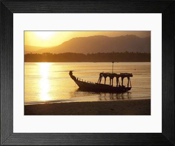 Framed Print : Old fishing boat on the beach, at sunrise, near Pemenang, Lombok, Indonesia Framed Print : Old fishing boat on the beach, at sunrise, near Pemenang, Lombok, Indonesia