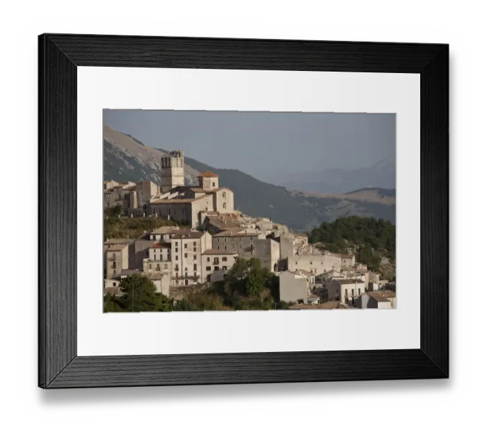 Framed Print : Mountain village of Castel del Monte with scaffolded tower after earthquake in 2009, LAquila, Italy, Europe Framed Print : Mountain village of Castel del Monte with scaffolded tower after earthquake in 2009, LAquila, Italy, Europe