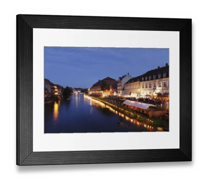 Framed Print : Sandkerwa, folk festival, on the bank of the Regnitz river, view from Markusbruecke, Bamberg, Upper Franconia, Franconia, Bavaria, Germany, Europe, PublicGround