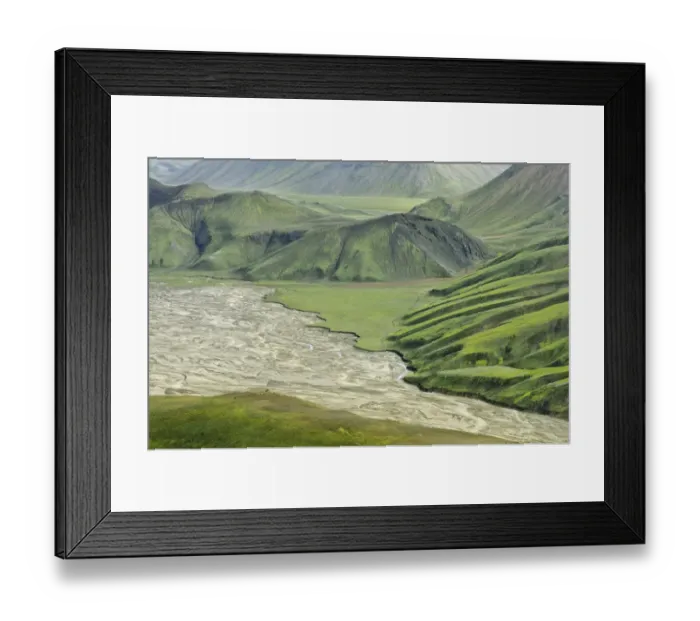 Framed Print : View from Suournamur Mountain over a river landscape with an alluvial fan, Landmannalaugar, Southern Region, Iceland Framed Print : View from Suournamur Mountain over a river landscape with an alluvial fan, Landmannalaugar, Southern Region, Iceland