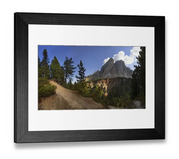 Framed Print : Panoramic view at Mt Peitlerkofel, Sasso delle Putia, with mountain forest and trail at Wuerzjoch, Passo delle Erbe, Villnoess, Funes, Dolomites, South Tyrol, Italy, Europe Framed Print : Panoramic view at Mt Peitlerkofel, Sasso delle Putia, with mountain forest and trail at Wuerzjoch, Passo delle Erbe, Villnoess, Funes, Dolomites, South Tyrol, Italy, Europe