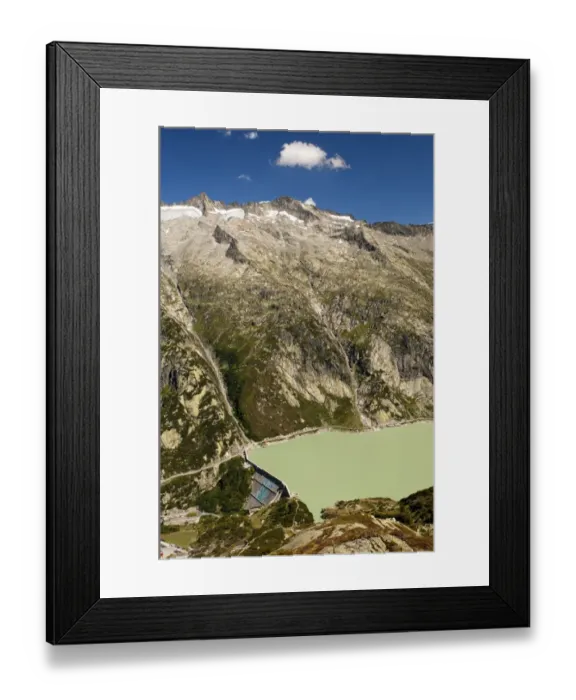 Framed Print : Gravity dam damming the Aare River at Raeterichsbodensee Lake, Guttannen, Bernese Oberland, Switzerland, Europe Framed Print : Gravity dam damming the Aare River at Raeterichsbodensee Lake, Guttannen, Bernese Oberland, Switzerland, Europe