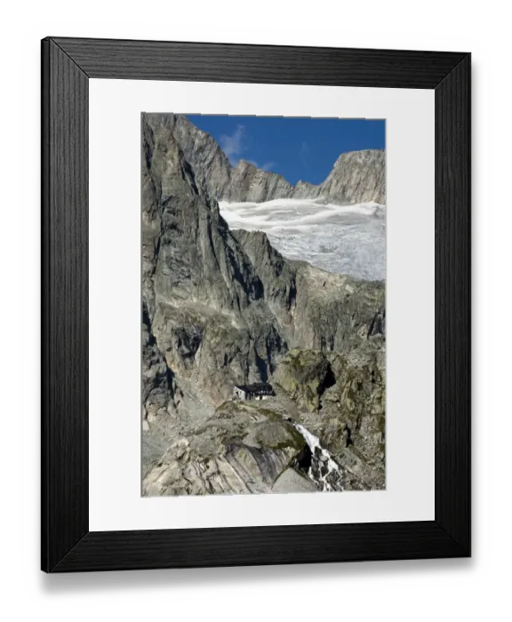 Framed Print : Baechlital Hut in front of the Baechli Glacier, Baechli Valley, Bernese Alps, Switzerland, Europe