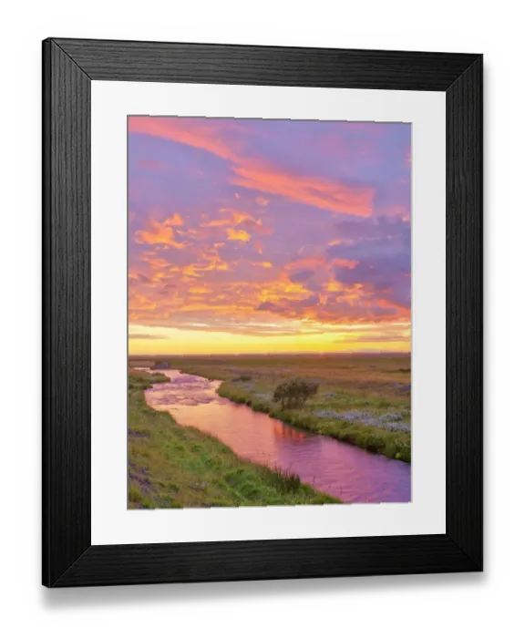 Framed Print : Stream in the afterglow of the sunset, Iceland Framed Print : Stream in the afterglow of the sunset, Iceland