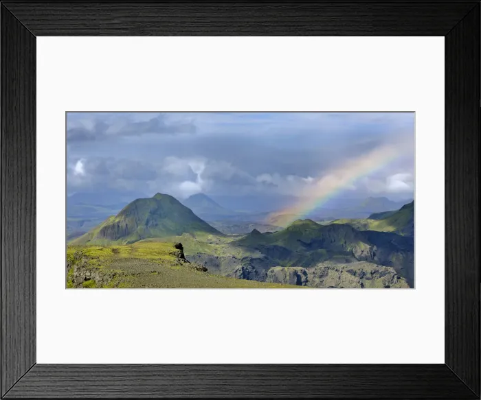 Framed Print : Mountain plateau of Morinsheioi with a rainbow on the hiking trail from Skogar to Fimmvoerouhals, Porsmork, Iceland Framed Print : Mountain plateau of Morinsheioi with a rainbow on the hiking trail from Skogar to Fimmvoerouhals, Porsmork, Iceland
