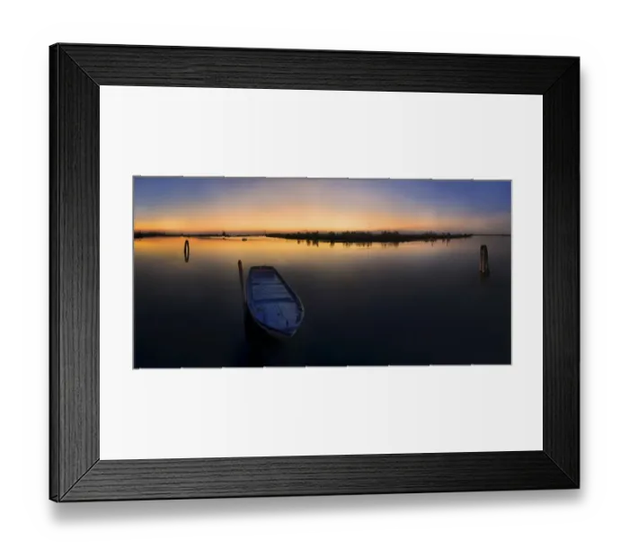 Framed Print : Fishing boat at sunset in the lagoons of Cavallino, Venice, Italy, Europe