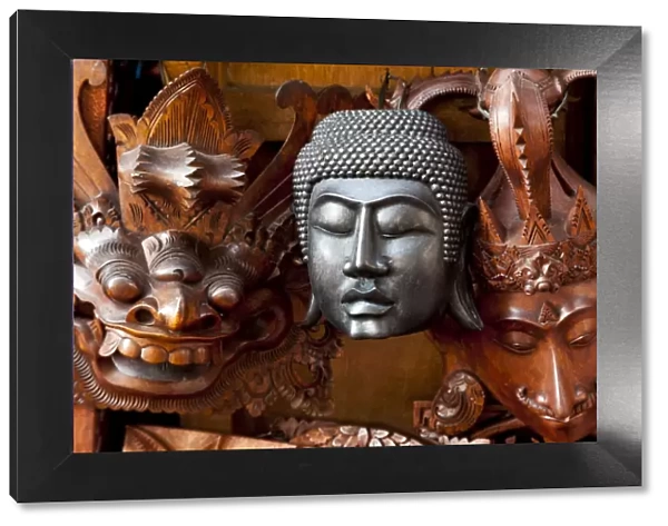 Buddhist and Hindu masks, Ubud, central Bali, Indonesia, Southeast Asia