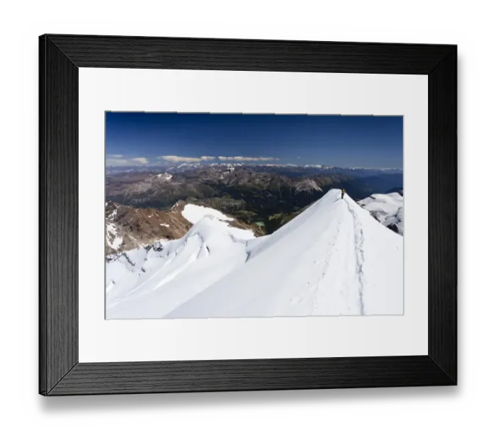 Framed Print : Climber descending Mt Piz Palu, on the summit ridge, Grisons, Switzerland, Europe Framed Print : Climber descending Mt Piz Palu, on the summit ridge, Grisons, Switzerland, Europe