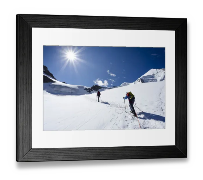 Framed Print : Mountaineers during the ascent of Mt Piz Palue, summit of Mt Piz Palue at back, Grisons, Switzerland, Europe