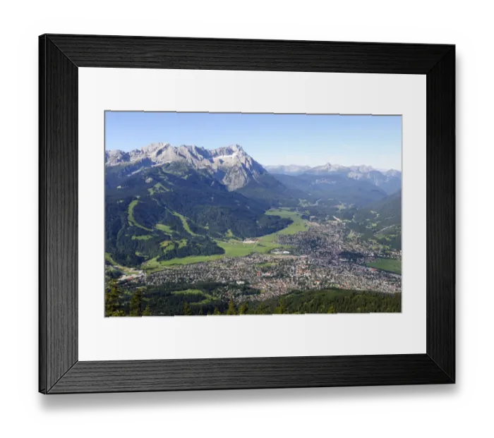 Framed Print : View of Garmisch-Partenkirchen, Zugspitze mountain, Jubilaeumsgrat ridge and Alpspitze mountain as seen from Wank mountain, Upper Bavaria, Bavaria, Germany, Europe Framed Print : View of Garmisch-Partenkirchen, Zugspitze mountain, Jubilaeumsgrat ridge and Alpspitze mountain as seen from Wank mountain, Upper Bavaria, Bavaria, Germany, Europe