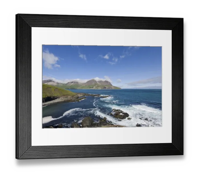 Framed Print : Coast, view of Heraosfloi bay, Bakkageroi, Iceland, Europe Framed Print : Coast, view of Heraosfloi bay, Bakkageroi, Iceland, Europe