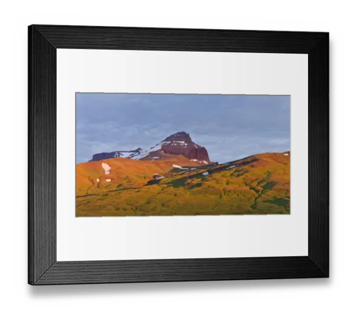 Framed Print : Dyrfjoell massif in the morning light, Bakkageroi, Iceland, Europe Framed Print : Dyrfjoell massif in the morning light, Bakkageroi, Iceland, Europe