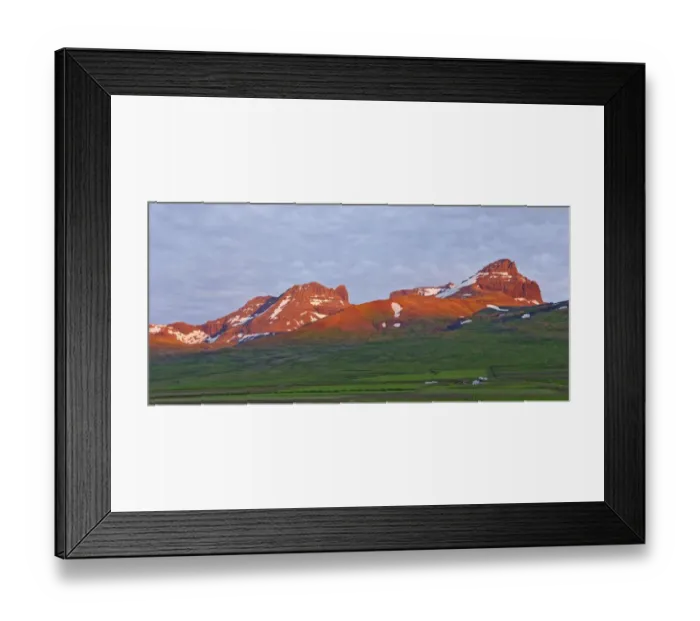 Framed Print : Dyrfjoell massif in the morning light, Bakkageroi, Iceland, Europe Framed Print : Dyrfjoell massif in the morning light, Bakkageroi, Iceland, Europe