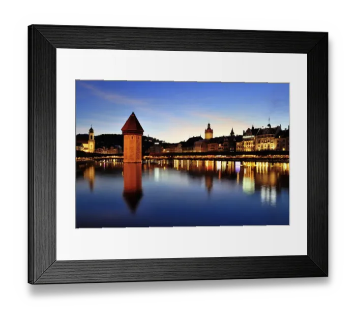 Framed Print : Old town of Lucerne with Kapellbrucke bridge, Wasserturm tower and the Reuss river, at dusk, Lucerne, Canton of Lucerne, Switzerland Framed Print : Old town of Lucerne with Kapellbrucke bridge, Wasserturm tower and the Reuss river, at dusk, Lucerne, Canton of Lucerne, Switzerland