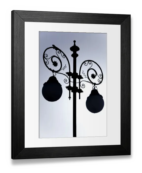 Framed Print : Silhouette of a street lamp, Plaza San Antonio, Cadiz, Andalusia, Spain
