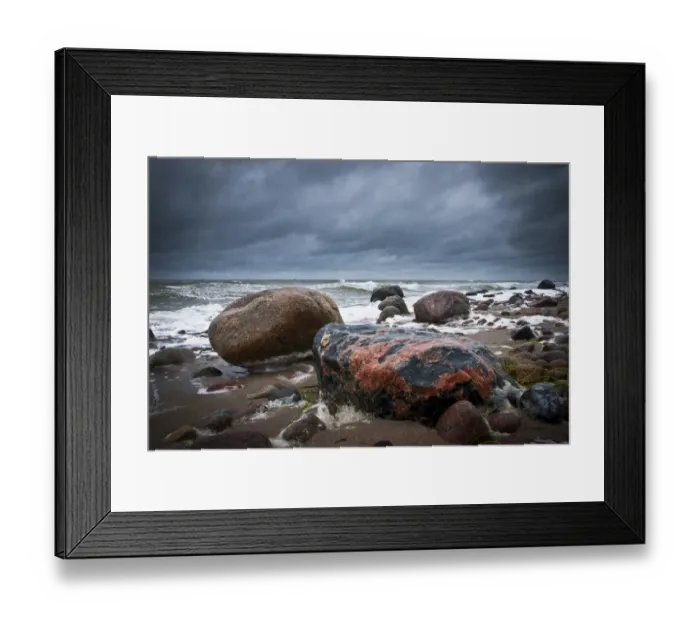 Framed Print : Reddish coloured boulders on the beach, a rough Baltic Sea at back, Rerik, Mecklenburg-Western Pomerania, Germany Framed Print : Reddish coloured boulders on the beach, a rough Baltic Sea at back, Rerik, Mecklenburg-Western Pomerania, Germany