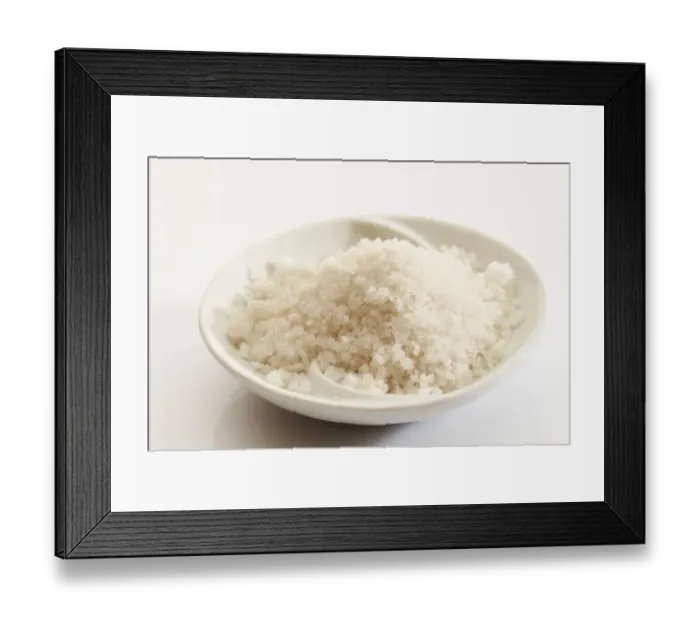 Framed Print : Pink Inca salt in a small porcelain bowl Framed Print : Pink Inca salt in a small porcelain bowl