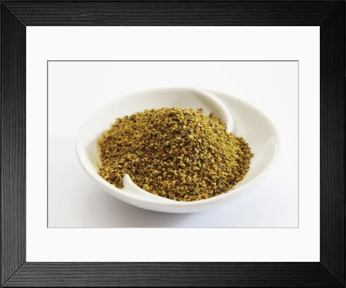 Framed Print : Lemon pepper spice blend in a small porcelain bowl