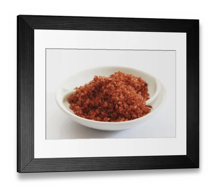 Framed Print : Red Hawaiian sea salt in a small porcelain bowl Framed Print : Red Hawaiian sea salt in a small porcelain bowl