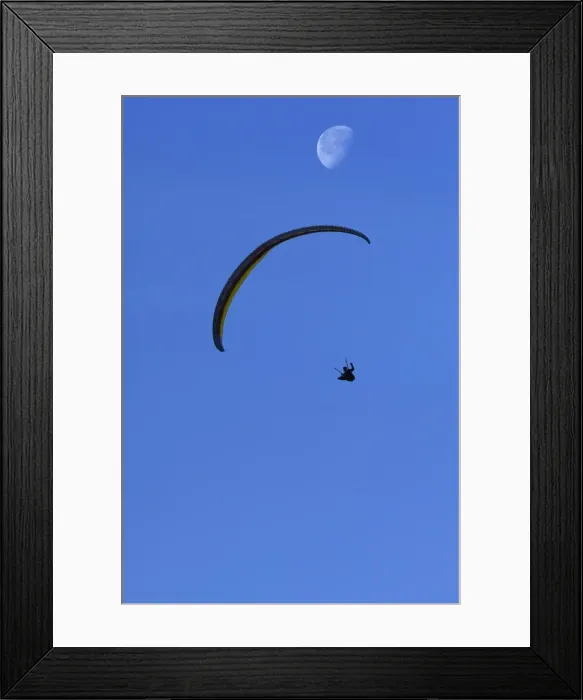 Framed Print : Paraglider with moon Framed Print : Paraglider with moon