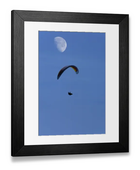 Framed Print : Paraglider with moon Framed Print : Paraglider with moon