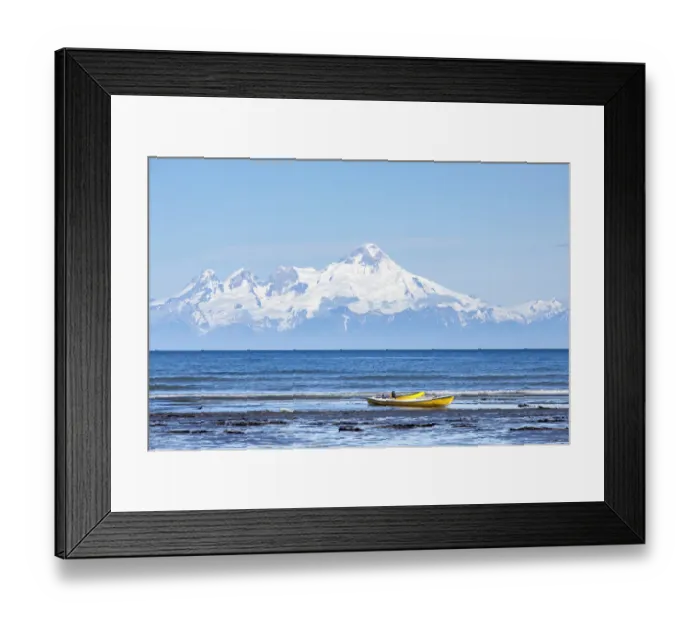 Framed Print : Boat on the beach of Kenai, Mt Redoubt volcano at the back, Kenai, Alaska, United States Framed Print : Boat on the beach of Kenai, Mt Redoubt volcano at the back, Kenai, Alaska, United States