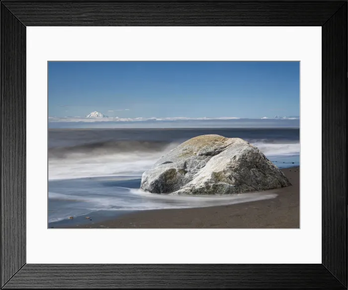 Framed Print : Surf on the beach of Kenai on the Kenai Peninsula with Mount Redoubt volcano, Cook Inlet, Alaska, USA Framed Print : Surf on the beach of Kenai on the Kenai Peninsula with Mount Redoubt volcano, Cook Inlet, Alaska, USA