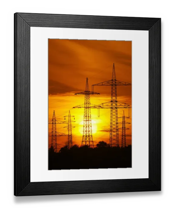 Framed Print : Transmission lines, overhead line towers, with setting sun, Beinstein in Stuttgart, Baden-Wuerttemberg, Germany, Europe Framed Print : Transmission lines, overhead line towers, with setting sun, Beinstein in Stuttgart, Baden-Wuerttemberg, Germany, Europe