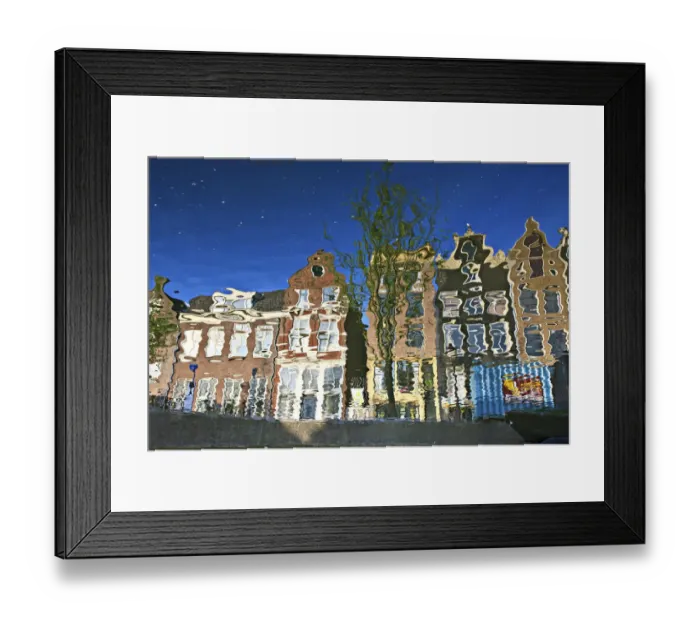 Framed Print : Reflection of buildings in a canal, Amsterdam, Holland, Netherlands Framed Print : Reflection of buildings in a canal, Amsterdam, Holland, Netherlands