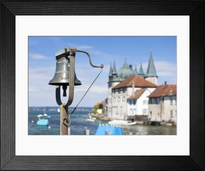 Framed Print : Harbour bell, port of Steckborn with Schloss Steckborn castle at back, Lake Constance, Switzerland, Europe, PublicGround Framed Print : Harbour bell, port of Steckborn with Schloss Steckborn castle at back, Lake Constance, Switzerland, Europe, PublicGround