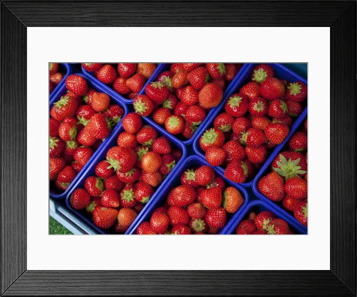 Framed Print : Baskets of strawberries at a market stall Framed Print : Baskets of strawberries at a market stall