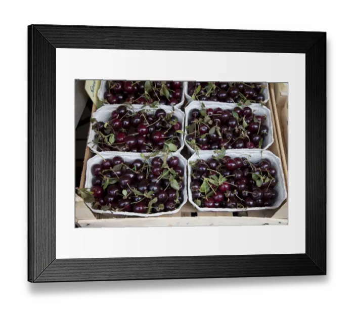 Framed Print : Baskets of cherries at a market stall Framed Print : Baskets of cherries at a market stall