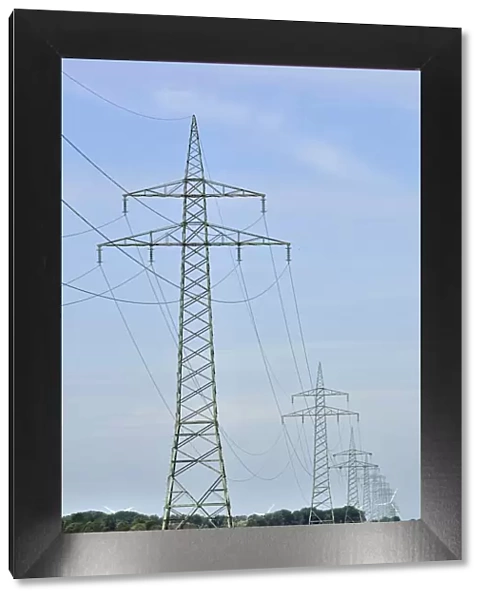 110 kV high-voltage electricity line in the Gotteskoog polder near Niebuell, district of North Frisia, Schleswig-Holstein, Germany, Europe