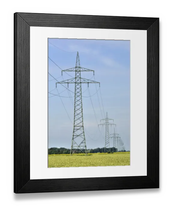 Framed Print : 110 kV high-voltage electricity line in the Gotteskoog polder near Niebuell, district of North Frisia, Schleswig-Holstein, Germany, Europe Framed Print : 110 kV high-voltage electricity line in the Gotteskoog polder near Niebuell, district of North Frisia, Schleswig-Holstein, Germany, Europe