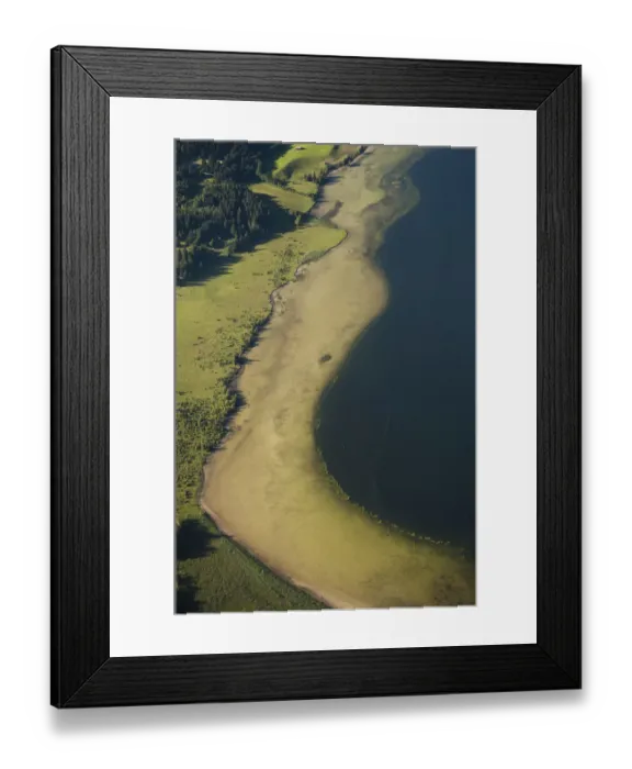 Framed Print : Aerial view, lake shore, Bannwaldsee, Allgaeu, Bavaria, Germany Framed Print : Aerial view, lake shore, Bannwaldsee, Allgaeu, Bavaria, Germany