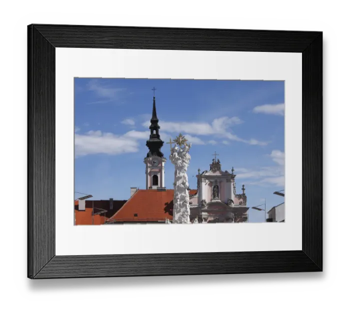 Framed Print : Holy Trinity column and Franciscan Church, Rathausplatz square, St. Poelten, Mostviertel, Must Quarter, Lower Austria, Austria, Europe, PublicGround