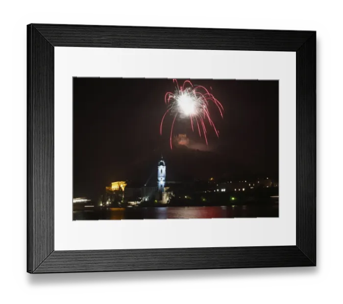Framed Print : Solstice celebration with fireworks, Duernstein, Wachau, Lower Austria, Austria, Europe