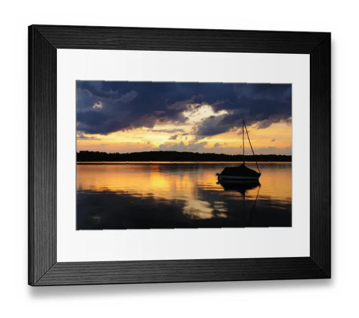 Framed Print : Thunderstorm at sunset on near the Seeburg on Lake Starnberg, Allmannshausen, Bavaria, Germany, Europe