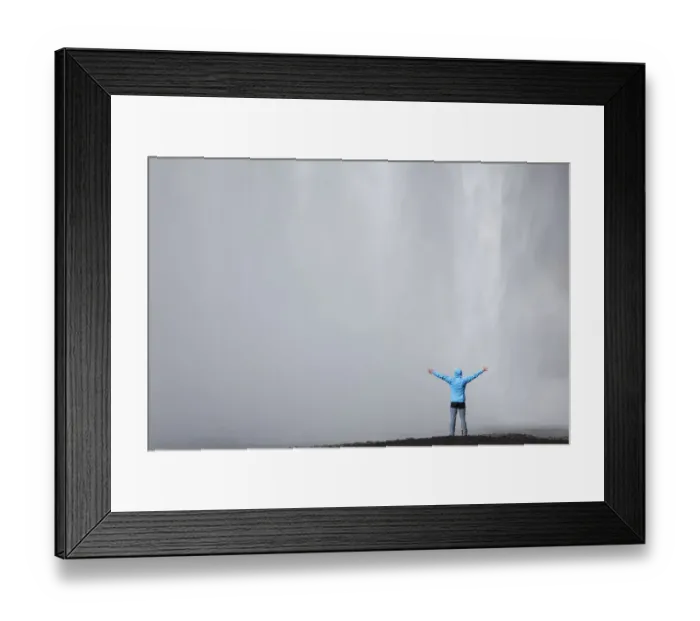 Framed Print : Skogafoss waterfall with a hiker, Skogar, South Iceland, Iceland, Europe Framed Print : Skogafoss waterfall with a hiker, Skogar, South Iceland, Iceland, Europe