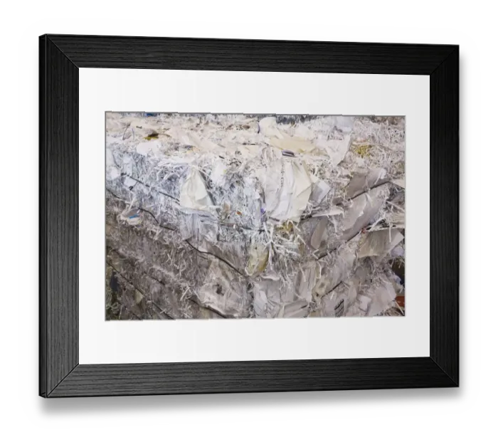 Framed Print : Bale of recyclable shredded office paper at a sorting centre, Quebec, Canada Framed Print : Bale of recyclable shredded office paper at a sorting centre, Quebec, Canada