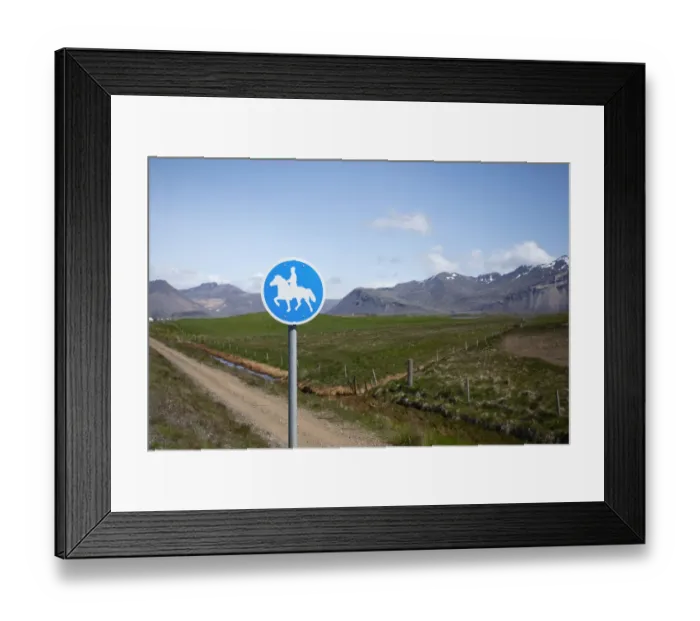 Framed Print : Bridleway, traffic sign, Hoefn, Iceland, Europe Framed Print : Bridleway, traffic sign, Hoefn, Iceland, Europe