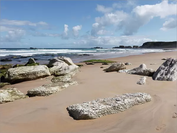 White Park Bay or Whitepark Bay with white limestone rocks, Antrim Coast, County Antrim, Northern Ireland, United Kingdom, Europe
