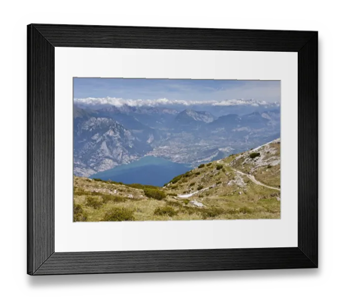 Framed Print : View of Lake Garda and Arco, on the way to the top of Monte Altissimo mountain above Nago-Torbole, province of Trentino, Italy, Europe Framed Print : View of Lake Garda and Arco, on the way to the top of Monte Altissimo mountain above Nago-Torbole, province of Trentino, Italy, Europe